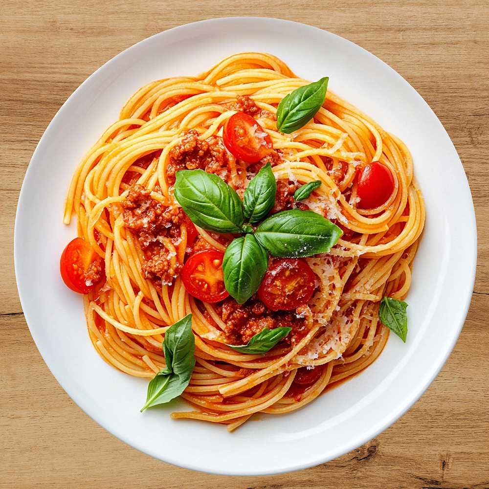 Delicious Spaghetti Bolognese with Cherry Tomatoes and Basil